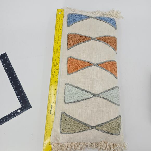 Bloomingville Boho Bohemian Cotton Lumbar Pillow Embroidery Fringe Multicolor - Picture 6 of 7